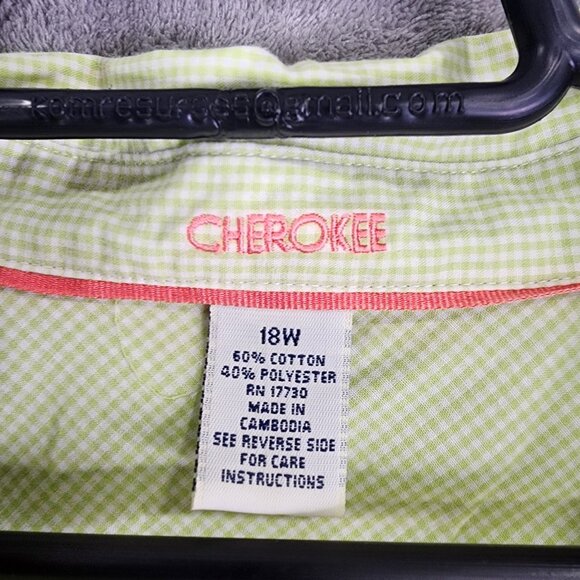 Women's Green Checkered Cherokee Shirt Long Sleeve Button Down Size 18W - Picture 5 of 9